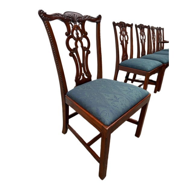 Set of 6 Vintage Maitland Smith Mahogany Chinese Chippendale Dining Chairs For Sale - Image 6 of 8