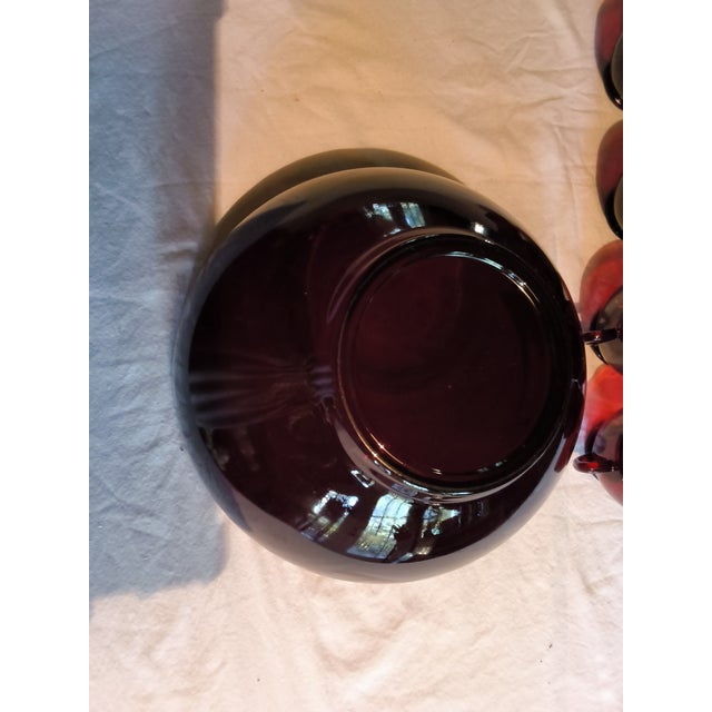 1940s Vintage Anchor Hocking Royal Ruby Red Glass Punch Bowl Set 1 Bowl & 12 Cups - 13 Pieces For Sale - Image 5 of 8