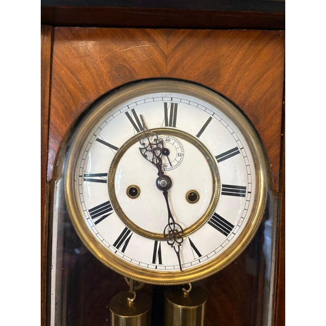 Brown Antique Vienna Walnut Double Weight Wall Clock, 1880 For Sale - Image 8 of 13