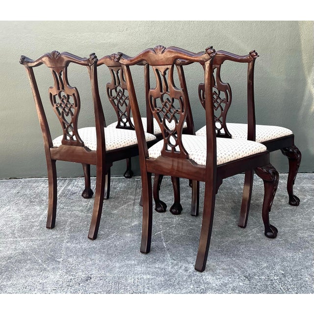 Vintage Carved Mahogany Chippendale Dining Chairs - Set of 4 For Sale - Image 10 of 12