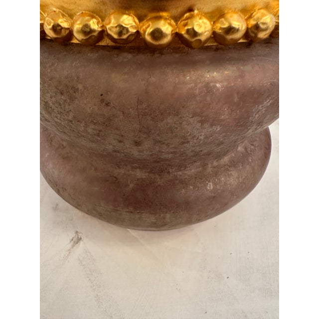 1980s Studio Art Glass Jars With Gold Leaf Tops -a Pair For Sale - Image 5 of 6