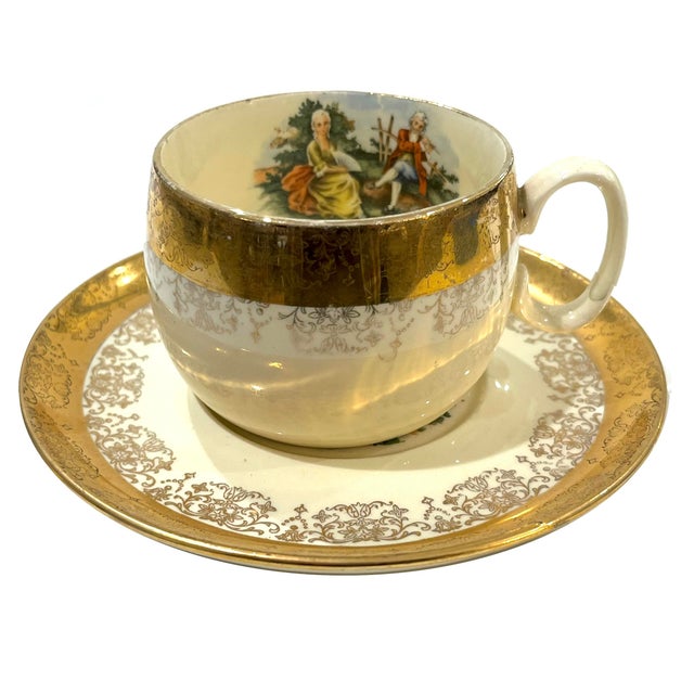 Mid 20th Century 22 Carat Crest-O-Gold Cup Sand Saucers by Sabin - 6 Sets - 12 Pieces For Sale - Image 9 of 13