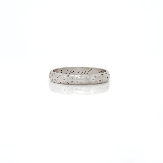 Vintage Mid Century Platinum Wedding Ring, Paul 5-3-1950, Size 6.75 For Sale In Los Angeles - Image 6 of 7