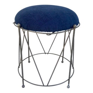 Vintage Metal Drum Shaped Stool Ottoman For Sale