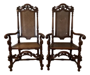 Reduced Pair Carved Oak Throne Chair Antique Hall Chairs