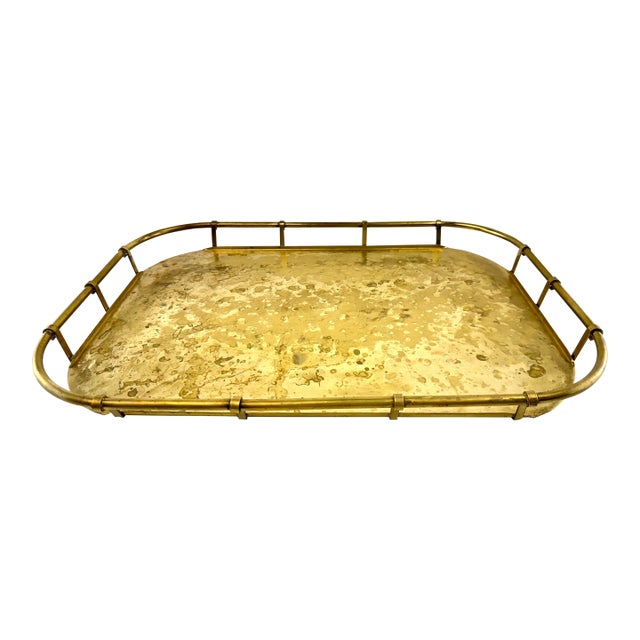 Vintage Colony Metals Brass Gallery Tray, Mid-Century Modern Serving Tray With Patina For Sale