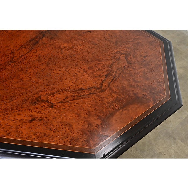 Wood Dutch 19th Century Octagonal Ebonized & Burl Maple Center Table For Sale - Image 7 of 11