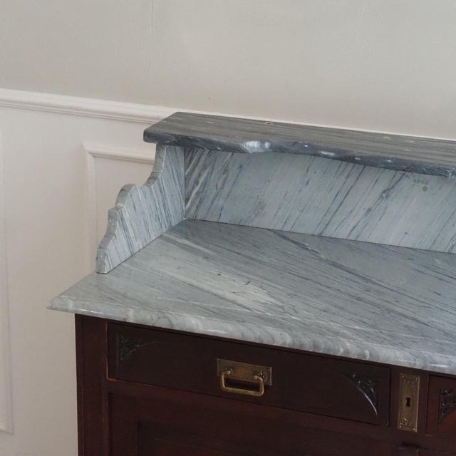Antique Gründerzeit Sideboard with Grey-White Marble Top, 1900s For Sale - Image 4 of 17