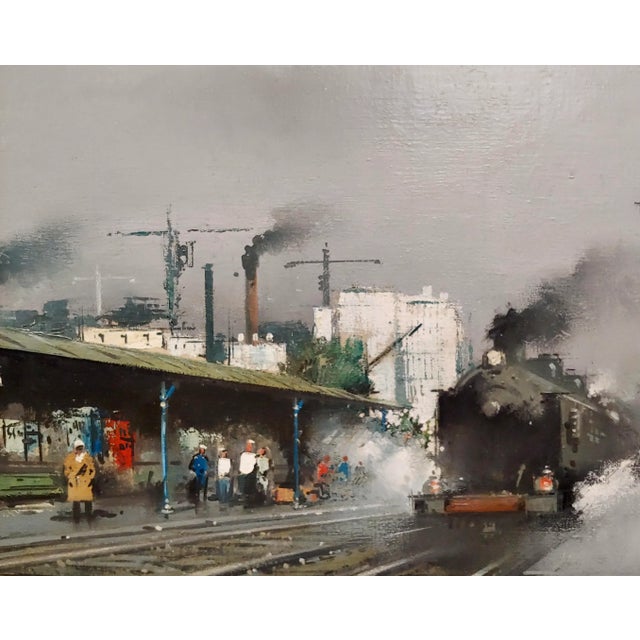 Gabriel Marc Ferro -Hazy Shade of Winter at a French Railroad Station-Oil Painting For Sale - Image 4 of 11