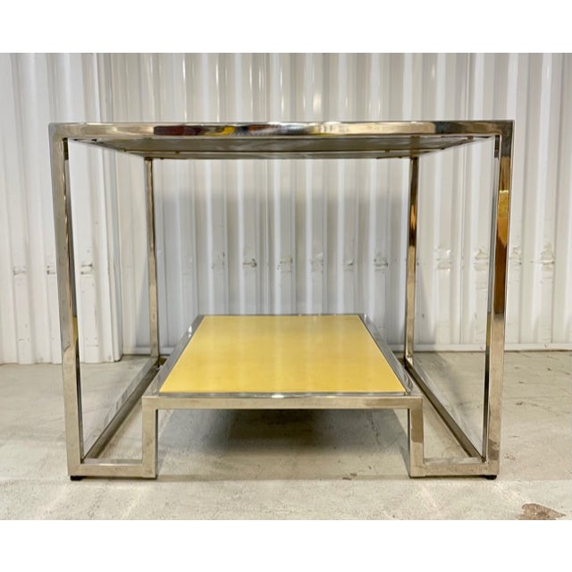 Late 20th Century Modern History Home Vellum and Chrome Accent Table