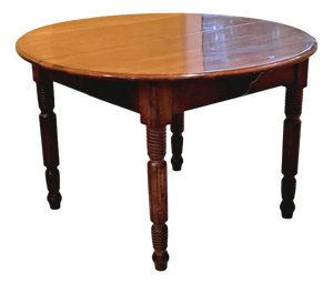 Antique Round Mahogany Dining Table, 42” Turned Legs, Farmhouse Style