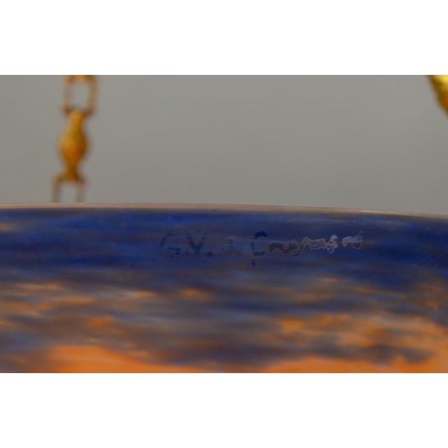 French Art Nouveau Blue & Orange Mottled Glass Pendant Light by G.V. Croismare For Sale - Image 15 of 18