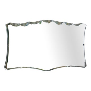 Antique Art Deco Frameless Rectangular Beveled Carved Wall Mirror, 1920s For Sale