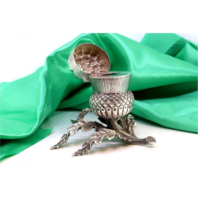Silver Toothpick Holder with Cut-Out Leaf Applications For Sale - Image 4 of 9