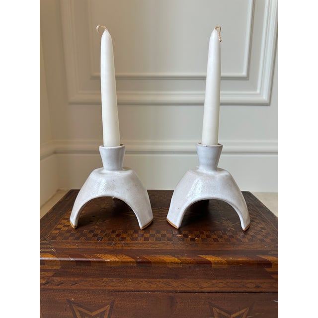 Vintage Handcrafted Signed Atomic Glazed Terracotta Candleholders - A Pair For Sale - Image 18 of 18