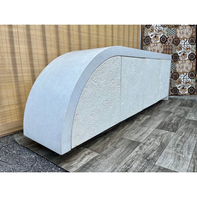 Postmodern Postmodern Waterfall Faux Stone Sidebar Credenza in the Karl Springer's Style. Circa 1980s For Sale - Image 3 of 12