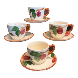 1950s Franciscan Apple Tea Cup & Saucer Set England Backstamp Hand Painted - Set of 4 For Sale