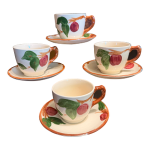 1950s Franciscan Apple Tea Cup & Saucer Set England Backstamp Hand Painted - Set of 4