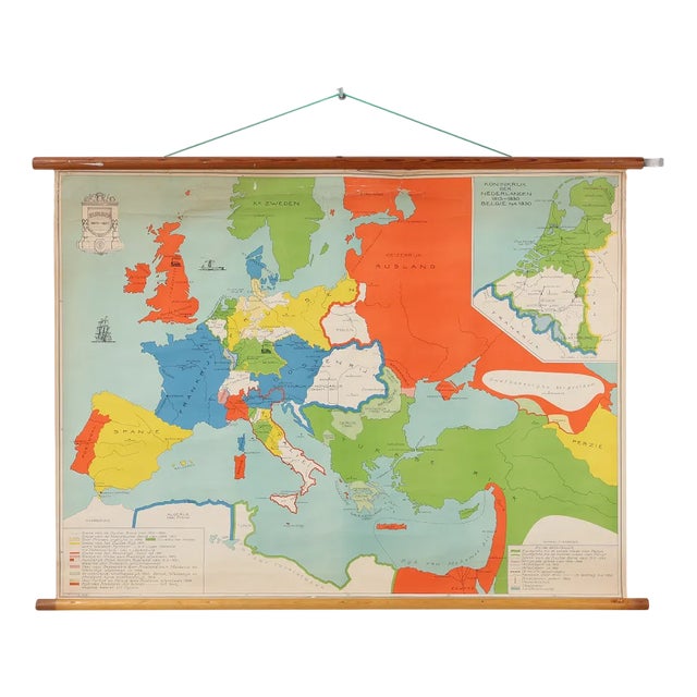 Vintage School Wall Map of Europe 1815-1871, Belgium, 1950s For Sale