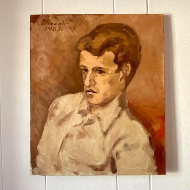 Vintage Expressionist Italian Signed Original Oil Portrait Painting 1962 For Sale - Image 9 of 9