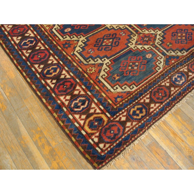 Early 20th Century 1900s Multicolor Geometric Tribal Antique Caucasian Moghan Rug 5'0" X 7'0" Handknotted Wool Carpet For Sale - Image 5 of 5