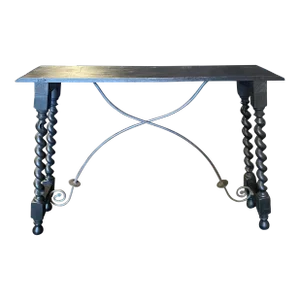 19th Century Antique Ebony Renaissance Style Barley Twist Console Table From Marbella, Spain