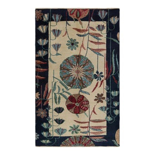 Vintage Zeki Müren Art Deco Rug, With Floral Patterns, From Rug & Kilim For Sale
