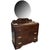 Vintage Art Deco waterfall vanity dresser featuring a rounded top, large circular mirror, and warm wood finish. The...