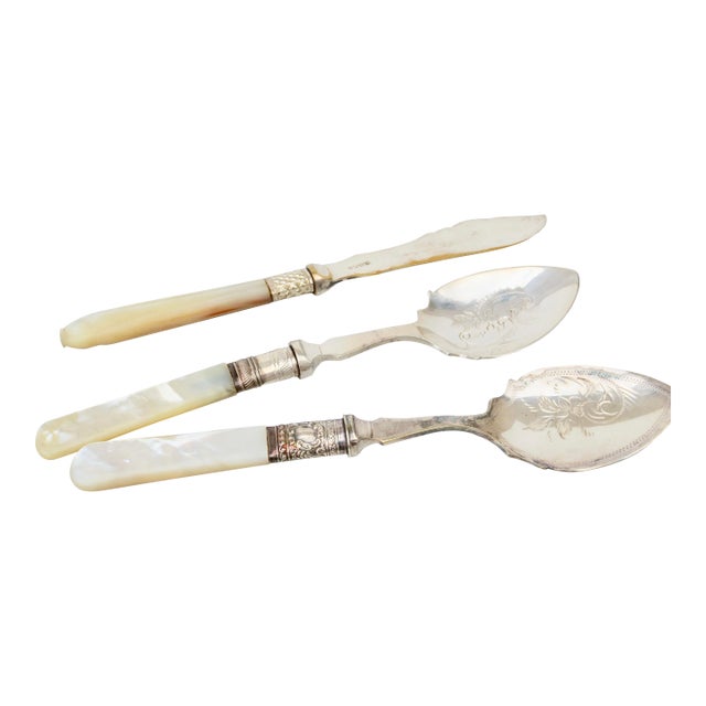 Late 19th CenturySilver-Plate Mother of Pearl Dinnerware - Set of 3 For Sale