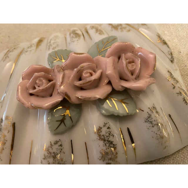 Shabby Chic 1960s Vintage Porcelain Frosted Flowers White Gilded Trinket Box For Sale - Image 3 of 12