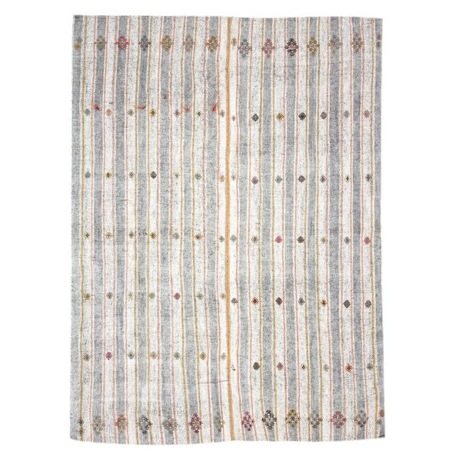 Textile Vintage Striped Turkish Modern Kilim Rug-6'11'x9'6" For Sale - Image 7 of 7