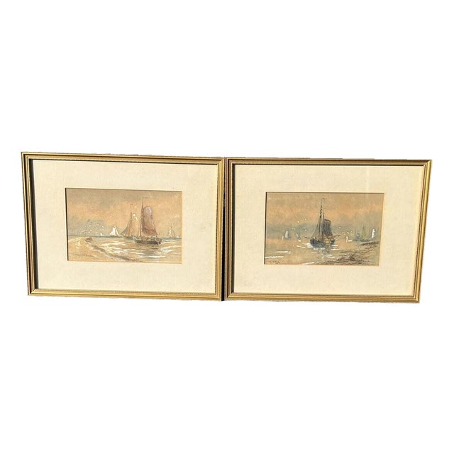 R T Wilding, Marine Scenes, Watercolours, Framed, Set of 2 For Sale