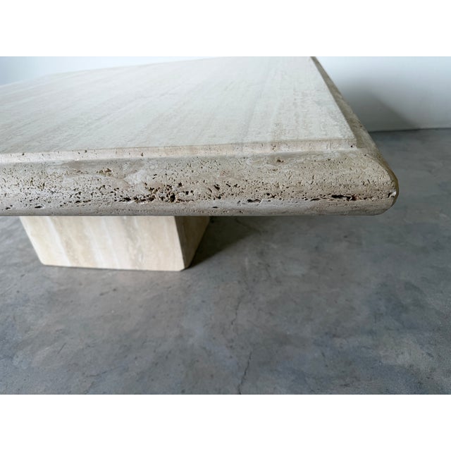 1980s Italian Postmodern Bullnose Beige Travertine Square Coffee Table by Stone International For Sale - Image 10 of 18