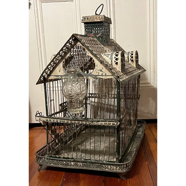 Antique 19th Century French Tole & Wire Victorian House Form Bird Cage For Sale - Image 11 of 15