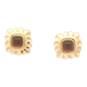 Late 20th Century Pair of Gold and Garnet Cabochon Earrings
