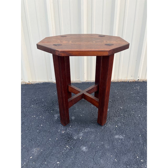 Antique L & Jg Stickley Arts & Crafts Oak Tabouret Table- C. 1910 For Sale - Image 10 of 12