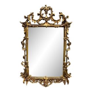 Vintage Large Gold Chinoiserie Wall Mirror For Sale