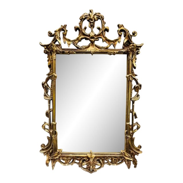 Vintage Large Gold Chinoiserie Wall Mirror For Sale