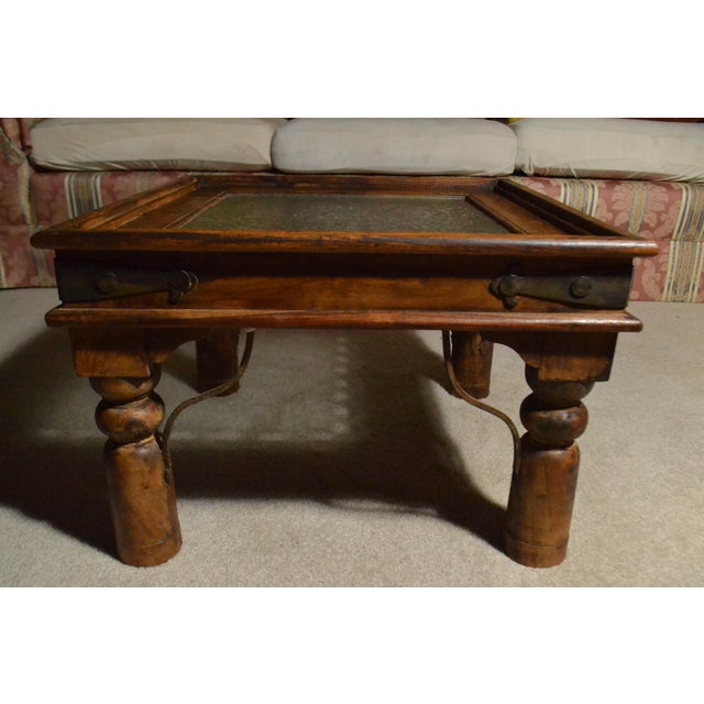 Antique Spanish Gothic Style Side Table Iron Lattice Textured Glass Top Large For Sale In Chicago - Image 6 of 9