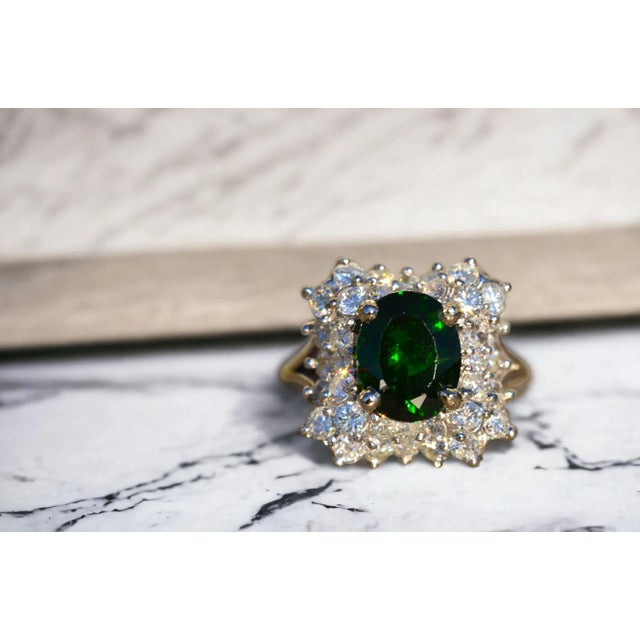 Contemporary The Pearse: Antique Diamond Waterfall Halo Cocktail Ring set with Chrome Diopside For Sale - Image 3 of 11