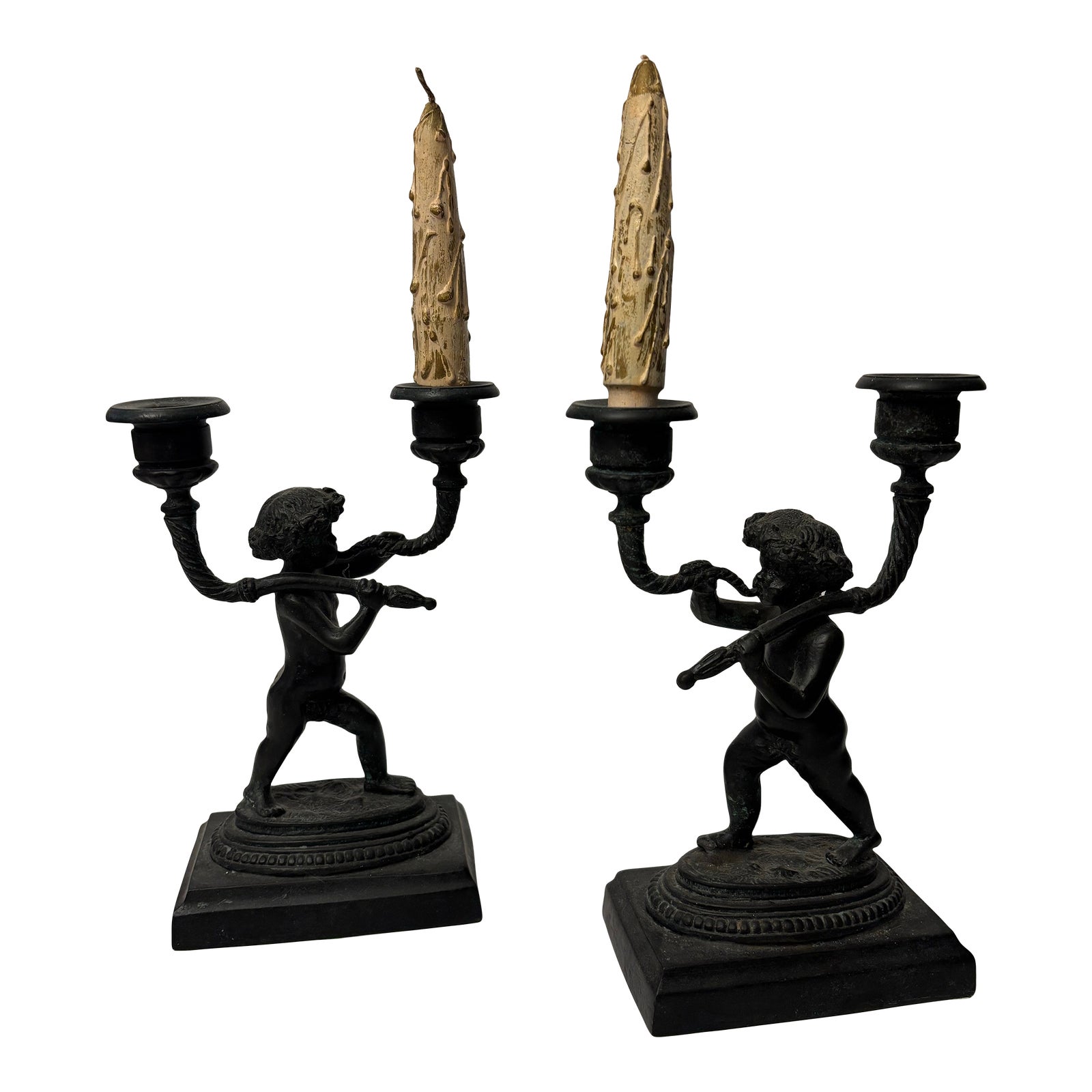 Pair of Maitland Smith Cherub Candle Operas | Chairish