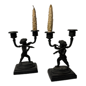 Pair of Maitland Smith Cherub Candle Operas