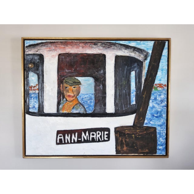 Mid Century Swedish Modernist Naivist Maritime Oil Painting of a Fisherman For Sale - Image 16 of 17