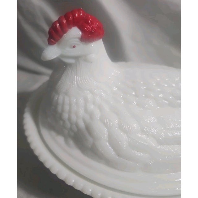 Charming and collectible **Vintage Mid-Century Modern Westmoreland White Milk Glass Hen on Nest Bowl** featuring a...