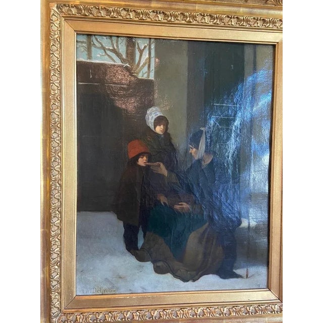 A deeply moving 19th-century oil on panel painting by Charles de Groux (1825–1870), a Belgian painter known for his social...