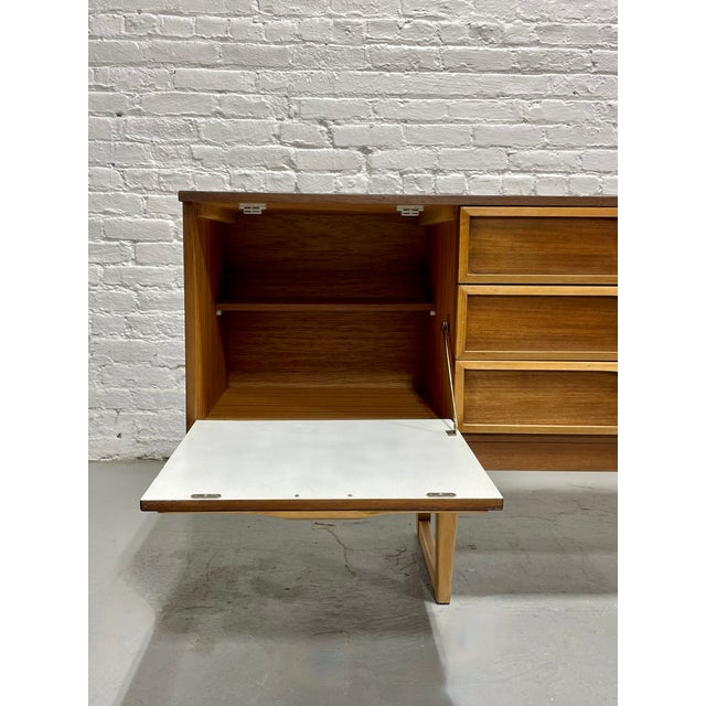 Brown Extra Long Mid Century Modern Danish Teak Square Leg Credenza, C. 1960's For Sale - Image 8 of 17