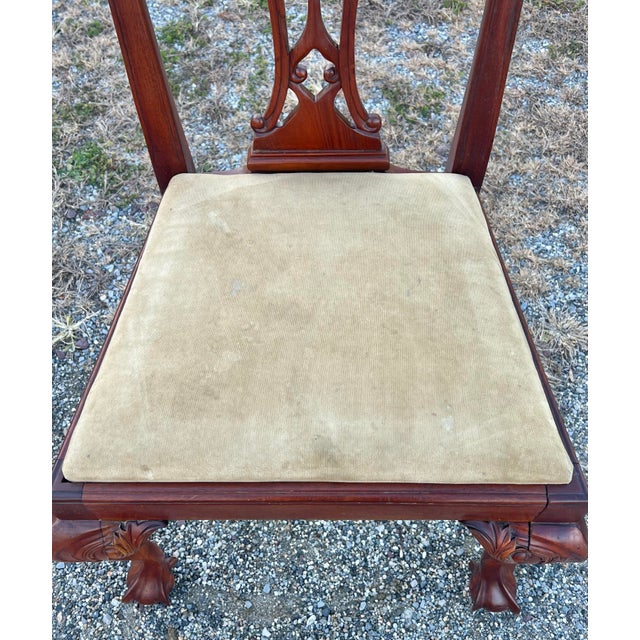 Carved Mahogany Chippendale Style Ball and Claw Foot Dining Chairs - Set of 4 For Sale - Image 11 of 12