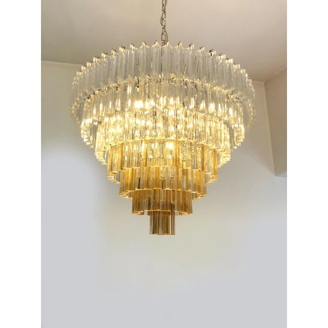 Huge Clear And Amber “Triedro” Murano Glass Chandelier Huge Contemporary Transparent And Amber “Triedro” Murano glass...