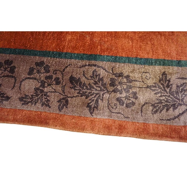 Early 20th Century 1920s Orange Floral Modern Antique Chinese Art Deco Rug 7' 10"x11' 6" Hand Knotted Carpet For Sale - Image 5 of 6