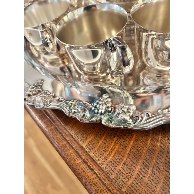 Late 20th Century Monumental Sheridan Harvest Grape Silverplate Punch Bowl Set With Underplate and 20 Cups & Ladle - 23 pcs For Sale - Image 9 of 12